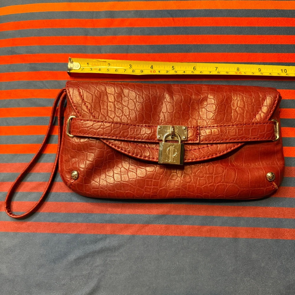 Jennifer Lopez JLo Red Croc Embossed Wristlet Clutch Padlock Y2K Purse Wristlet